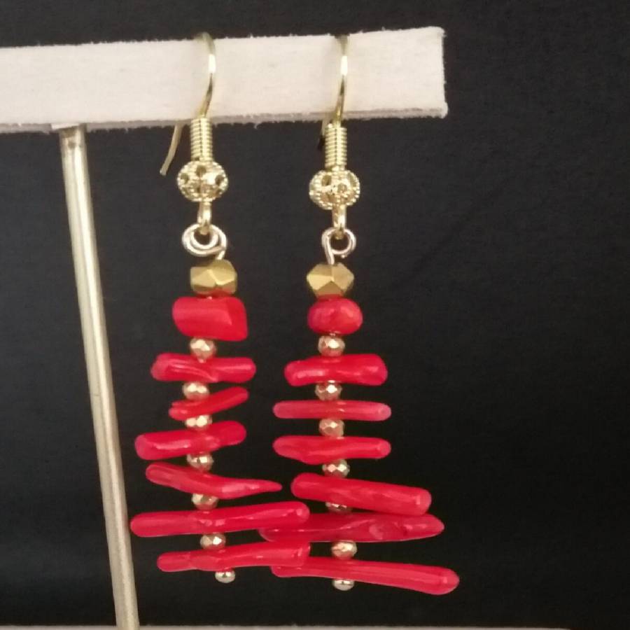 Tassel Earrings Boho - 여성용 불규칙 브랜치 레드 코랄 롱