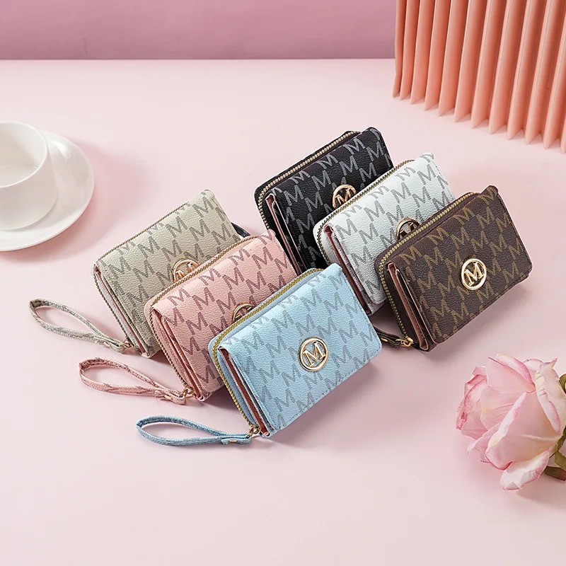 Women Accessories Bag - 레터 패턴의 3단 지퍼 지갑, 스타일리시한