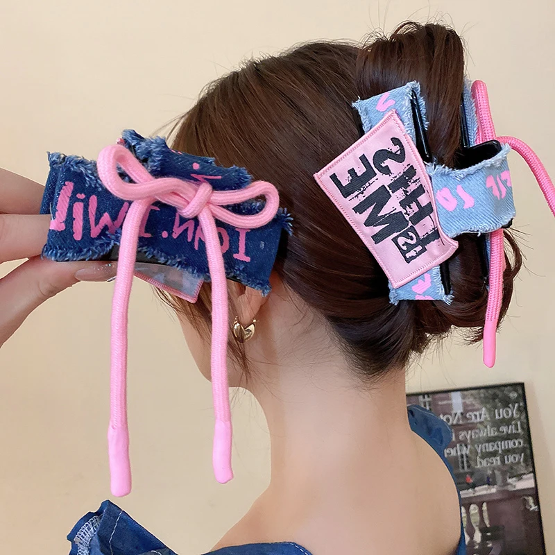 Women'S Jeans Accessories - 여성용 진 레터링 핑크 블루 패브릭