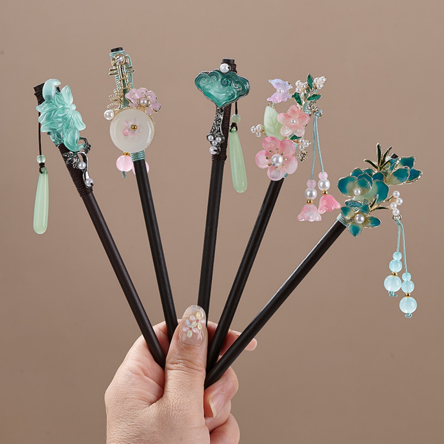 Pearl Hair Pin - 여성을위한 빈티지 꽃 머리핀 우아한 나무