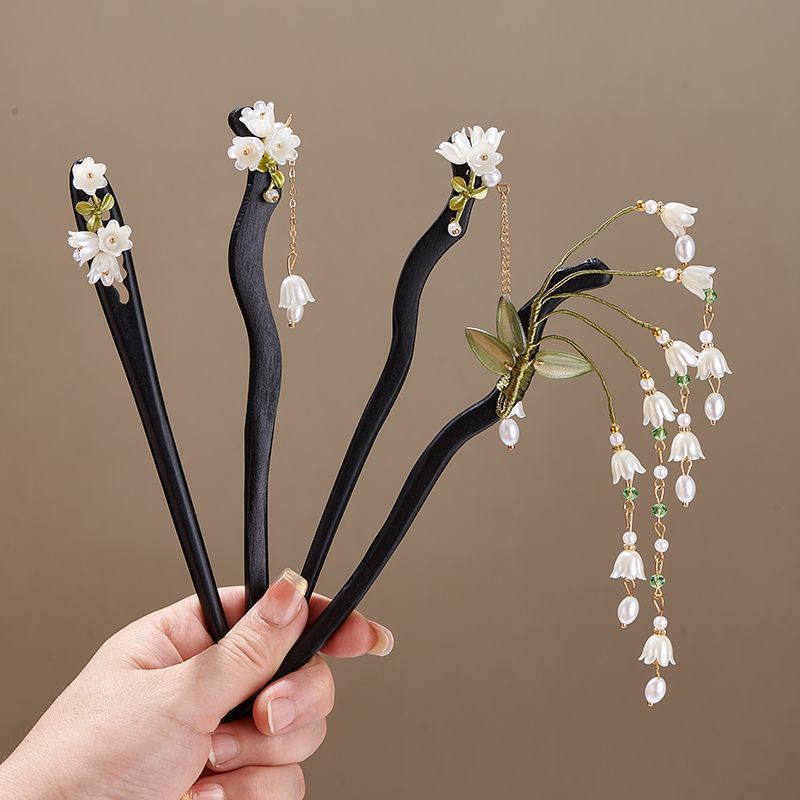 Pearl Hair Pin - 나무 꽃 머리핀 빈티지 은방울꽃 롱