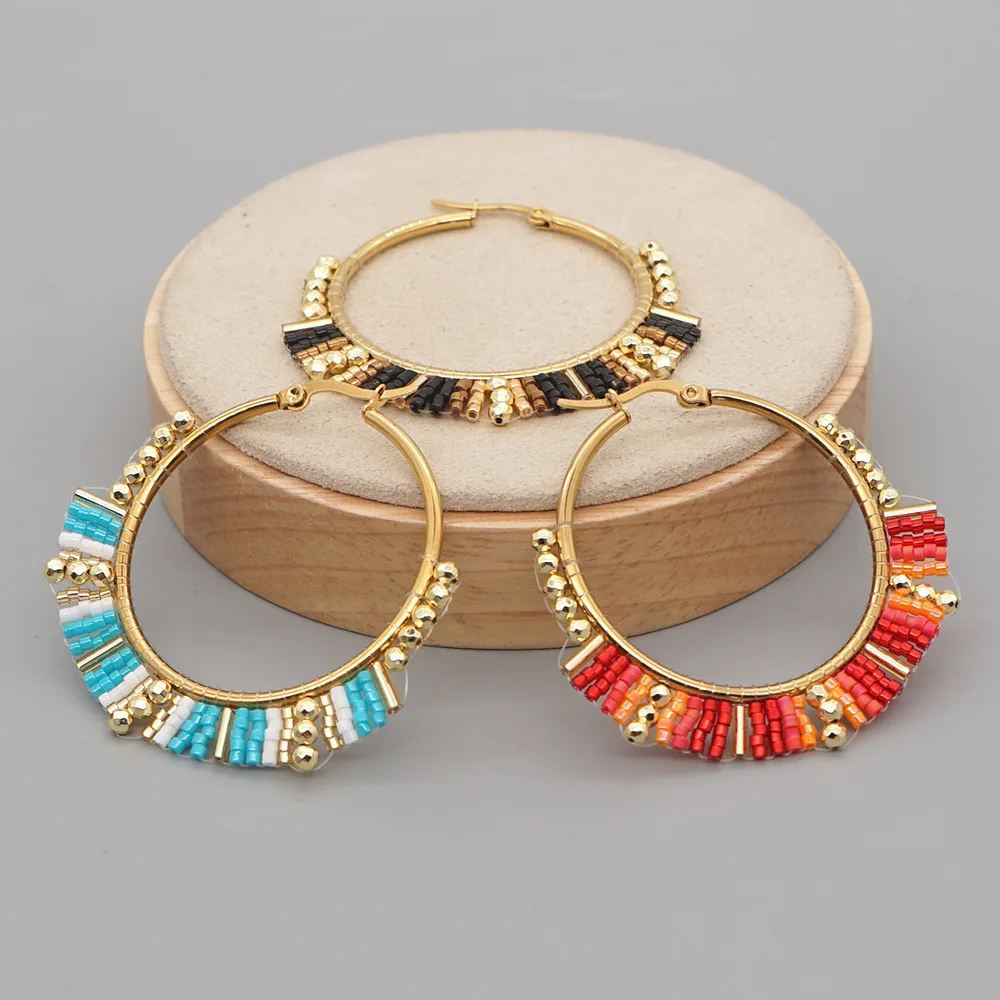 Tassel Earrings Boho - 빅 서클 귀걸이, 핸드 비딩 보헤미아