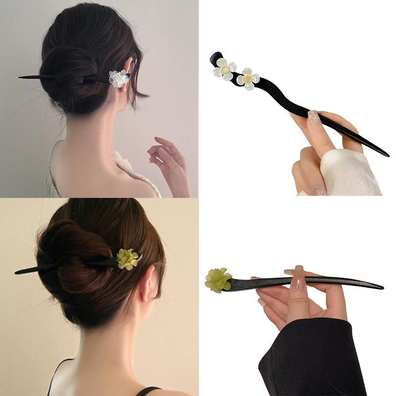 Pearl Hair Pin - 빈티지 중국 스타일 나무 꽃 머리