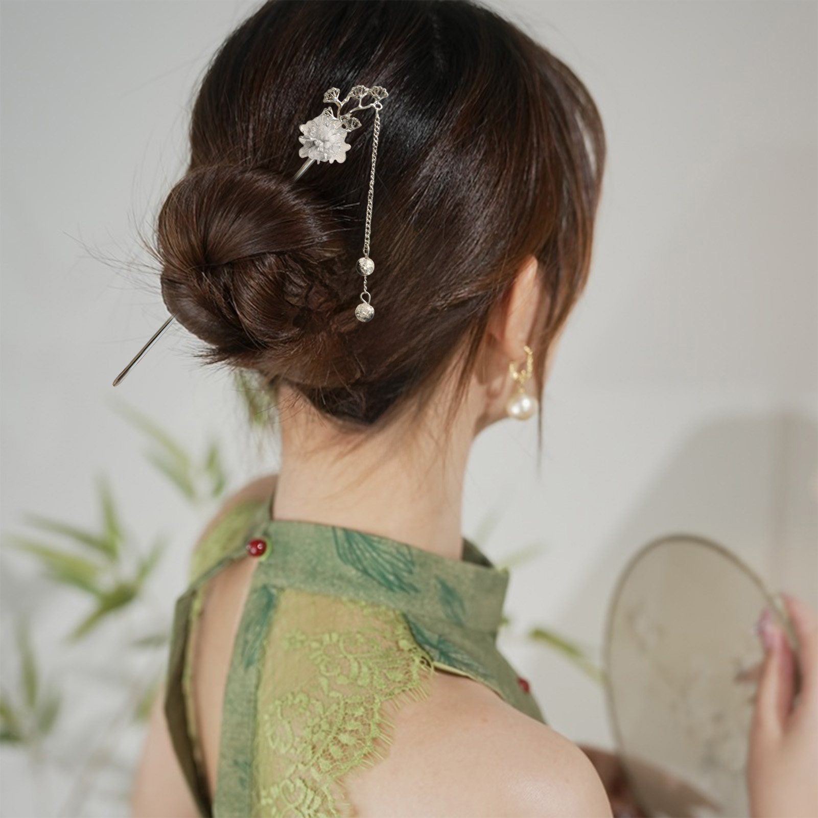 Pearl Hair Pin - 우아한 꽃 모양 헤어 스틱 포크,