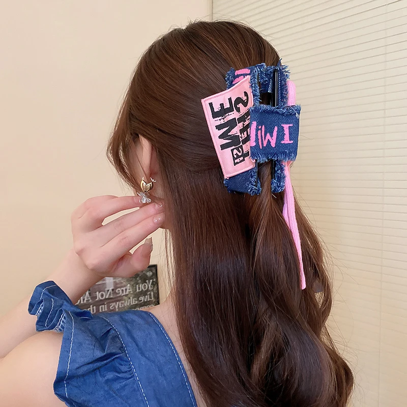 여성용 진 레터링 핑크 블루 패브릭 리본 헤어 클립 1 - Women'S Jeans Accessories 리뷰 및 가격