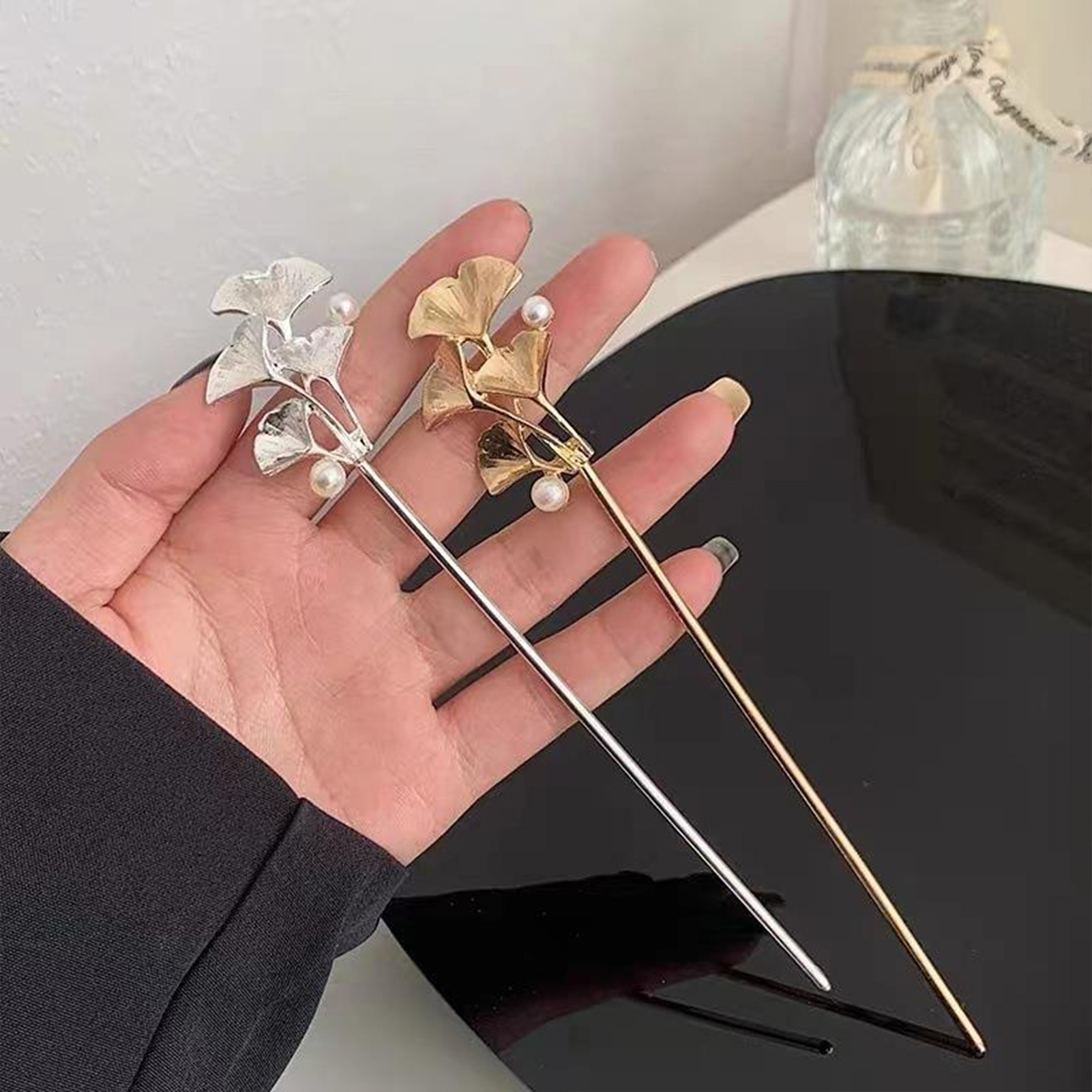 여성용 은행나무 잎 헤어 스틱 골드/실버 레트로 진주  - Pearl Hair Pin 리뷰 및 가격