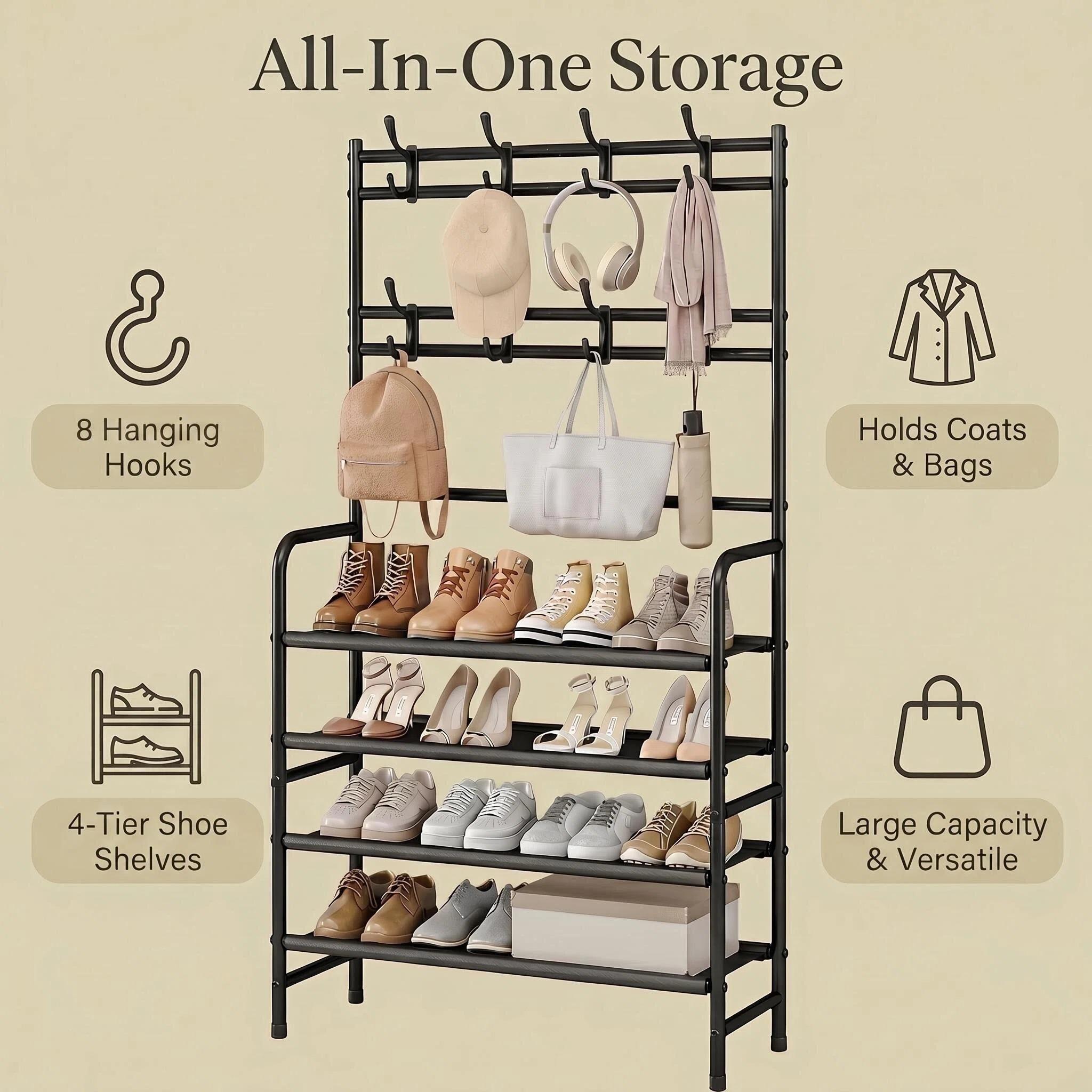 SUOERNUO 메탈 4단 신발 정리대 - 8개의 후크 - Women'S Accessories Rack Room Shoes 리뷰 및 가격