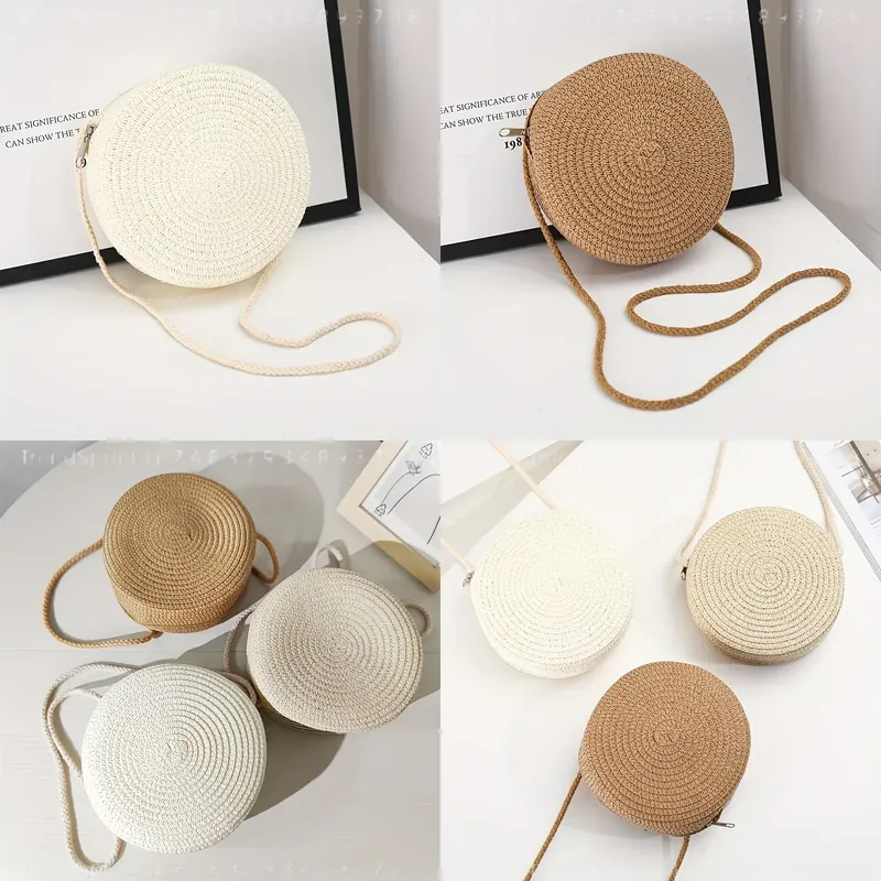 여성용 원형 라탄 크로스백, 수제 니트 짚 소형 숄더  - Women Accessories Bag 리뷰 및 가격