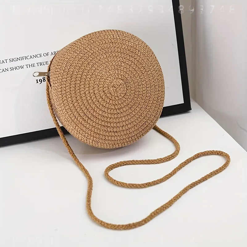 여성용 원형 라탄 크로스백, 수제 니트 짚 소형 숄더  - Women Accessories Bag 리뷰 및 가격